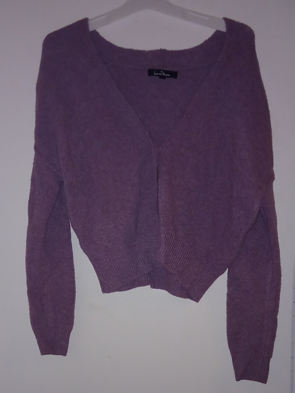 Love Tree V-Neck Cropped Knit Sweater 4 Buttons